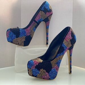 Shlemh Size 71/2 Muti-color rhinestone stunning Platform Dress /Prom heels